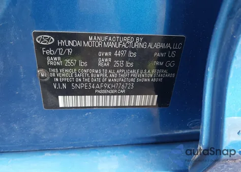 2019 Hyundai Sonata Limited from USA, damaged, VIN 5NPE34AF9KH776723